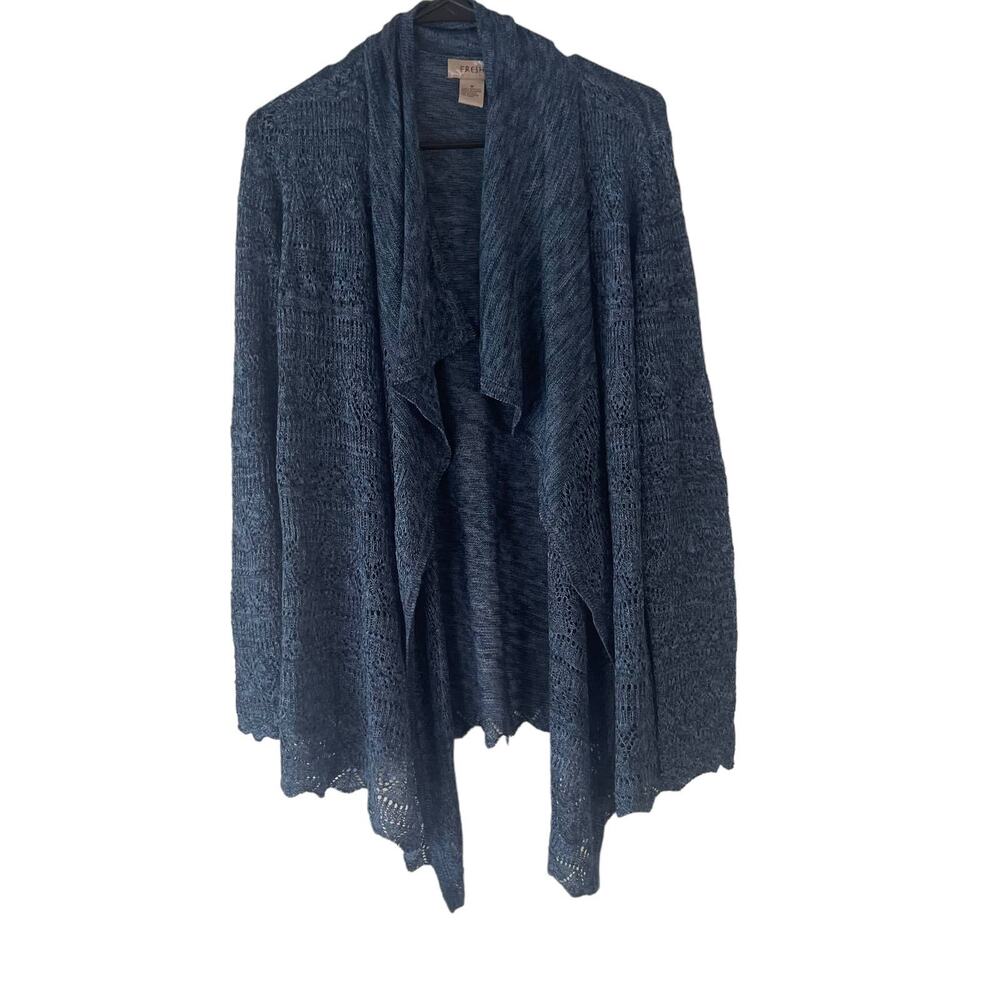 Fresh Women's Size‎ Medium Fine Knit Blue Open Front Cardigan Sweater